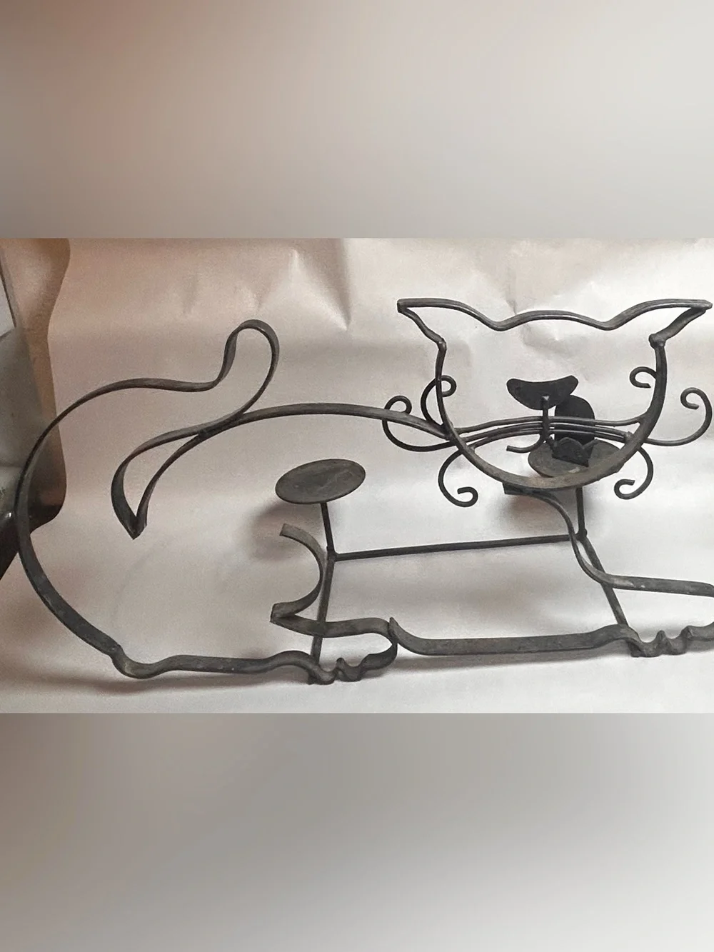 Freestanding Metal Whimsical Cat Candle Holder 18x7x10